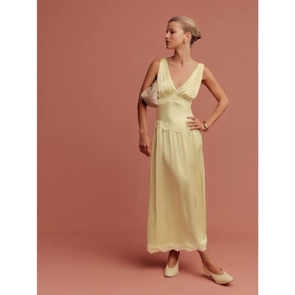 Reformation Stasia Silk Dress Blonde - Picture 5 of 16